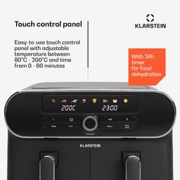 Klarstein AuraAir Color Touch Dual Heteluchtfriteuse – 10 liter heteluchtfriteuse met twee compartimenten, 1700 W, 8 programma's, touchscreen, 75% minder vet, antiaanbaklaag, oververhittingsbeveiliging, zwart/zilver — thumbnail 3