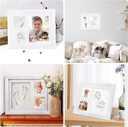 Dutchers.® Fotolijst met gipsafdruk - Klei - Voor Pootafdruk Hond of Kat - Gipsafdruk - Fotolijst Huisdier - Pootafdruk Set - 3D Fotolijst - Voor Dierbare Herinneringen - 23x28CM - Wit — thumbnail 3