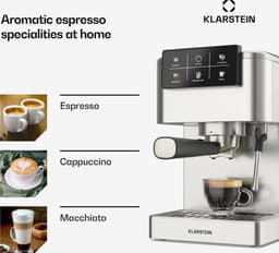 Klarstein Kabel SteelPresso Touch Portafiltermachine - Espressomachine met Siebdrager 20 Bar - Touch Display 1350W RVS - voor Keuken voor Espressoliefhebber - Compact Modern - Coffee Machine - Koffieautomaat — thumbnail 4