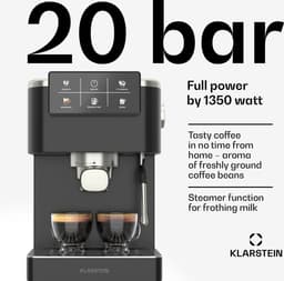 Klarstein SteelPresso Touch Pistonmachine – 20 Bar, 1350 W, RVS, 1,5 L Waterreservoir, Touchdisplay, Geïntegreerde Melkopschuimer, Compact Design, Koffiemachine — thumbnail 2