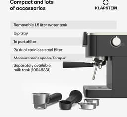 Klarstein SteelPresso Touch Pistonmachine – 20 Bar, 1350 W, RVS, 1,5 L Waterreservoir, Touchdisplay, Geïntegreerde Melkopschuimer, Compact Design, Koffiemachine — thumbnail 4