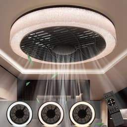 NETTLIFE Plafondventilator met verlichting - zwart - metaal en kristal - Moderne - CCT dimbaar - 39.5CM - Ventilator met Afstandsbediening - LED 40W - Timing Woonkamerlamp - Slaapkamer Woonkamer Keuken Eetkamer — thumbnail 1