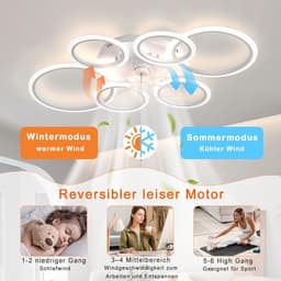 6 Ring Ventilator | Moderne Ringen LED Ventilator | Smart Lamp | 110 cm | Wit | Bedienbaar Met Afstandsbediening & APP | Kroonluchter | Moderne Ventilator Licht — thumbnail 2