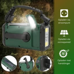 Nexvex® Pulse 2X Noodradio Powerbank 20000mAh - Solar Powerbank Zonneenergie - Noodpakket - Survival Kit Kamperen - Militaire Zaklamp LED Oplaadbaar - Draagbare Radio Wandelen - Leeslamp - Nood Kompas - Opwindbaar - Zonnepaneel - Noodrantsoen - Groen — thumbnail 4