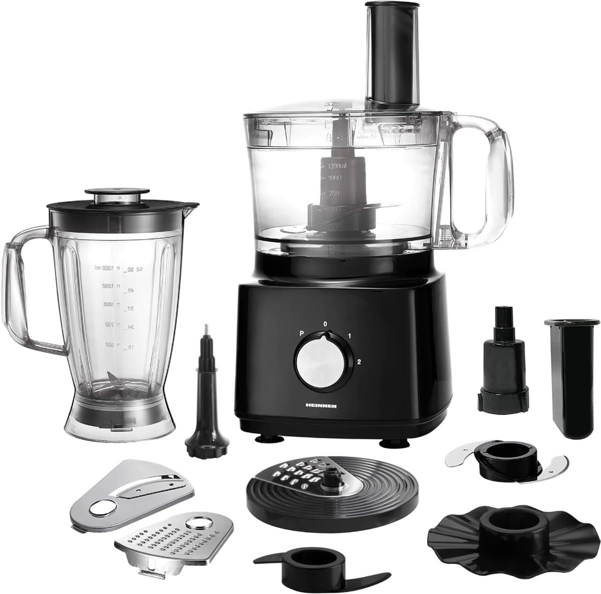 Heinner Foodprocessor met 1.2 liter Mengkom en 1.8 liter Blender - 750W - Keukenmachine Zwart — afbeelding 1