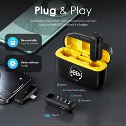 Strolox® Draadloze Microfoon - 2 Stuks - Oplaadcase - Lavalier - Windshields - Dasspeld - Lange Batterij - USB-C/Lightning - Plug & Play — thumbnail 5
