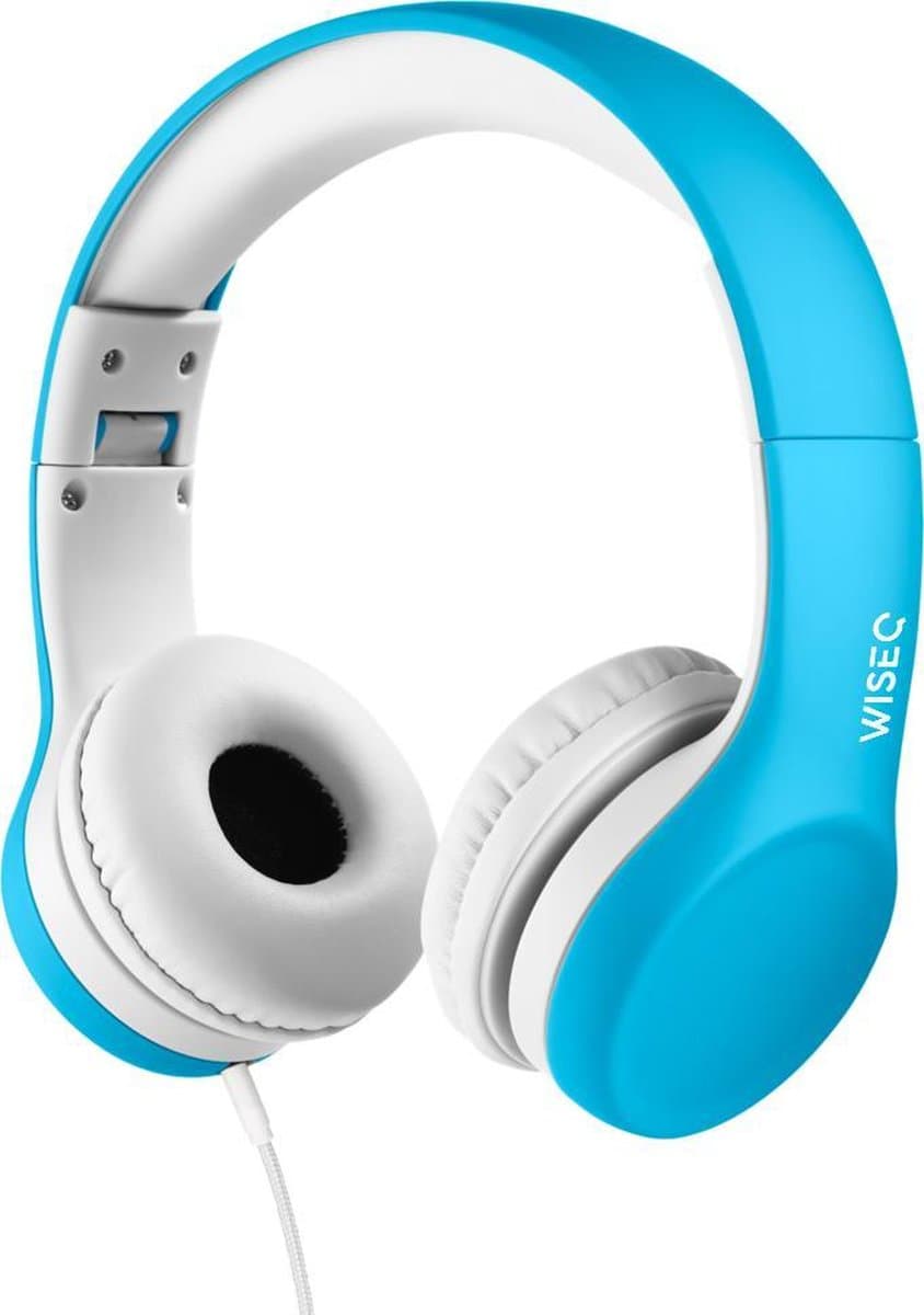 WiseQ Junior Kinderkoptelefoon met Draad – Koptelefoon Jongens – Koptelefoon Kind voor Tablet en School – Hoofdtelefoon met Kabel – 85 dB Volumebegrenzer – Opvouwbaar – Met Stickers – Blauw — afbeelding 1