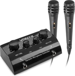 Karaoke set - Vonyx AV430B - 2x karaoke microfoon met mixer met echo effect - Maak van je stereo set een echte karaoke set! - Zwart — thumbnail 1