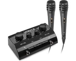 Karaoke set - Vonyx AV430B - 2x karaoke microfoon met mixer met echo effect - Maak van je stereo set een echte karaoke set! - Zwart
