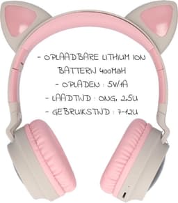 Kinder hoofdtelefoon - koptelefoon Bluetooth met led katoortjes licht grijs - roze — thumbnail 2