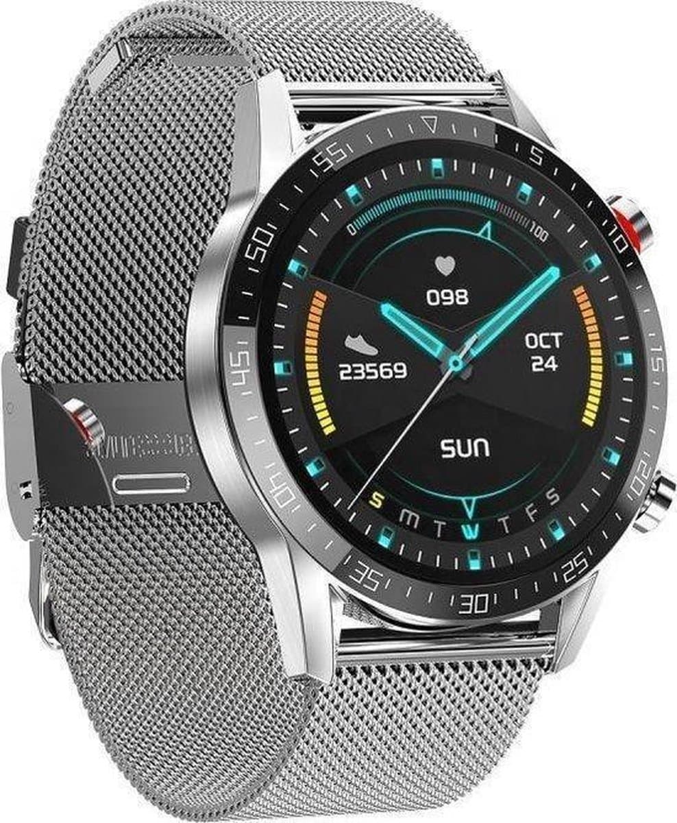 Belesy® Contact - Smartwatch Dames – Smartwatch Heren - Horloge – Stappenteller - Bloeddruk - 1.3 inch - Kleurenscherm - Full Touch - Bluetooth Bellen - Zilver - Staal - Moederdag — afbeelding 1