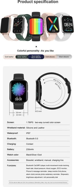 DrPhone CurvX - 3D Pixel Scherm - Smartwatch 44mm - 1.78 Inch 420*485 - ECG Fitness Tracker Hartslag - Leder Groen — thumbnail 2