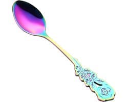 Kleine mini roestvrij stalen roos bloem koffielepel snaarlepel theelepel theelepel dessertlepel lange steel servies (veelkleurig)
