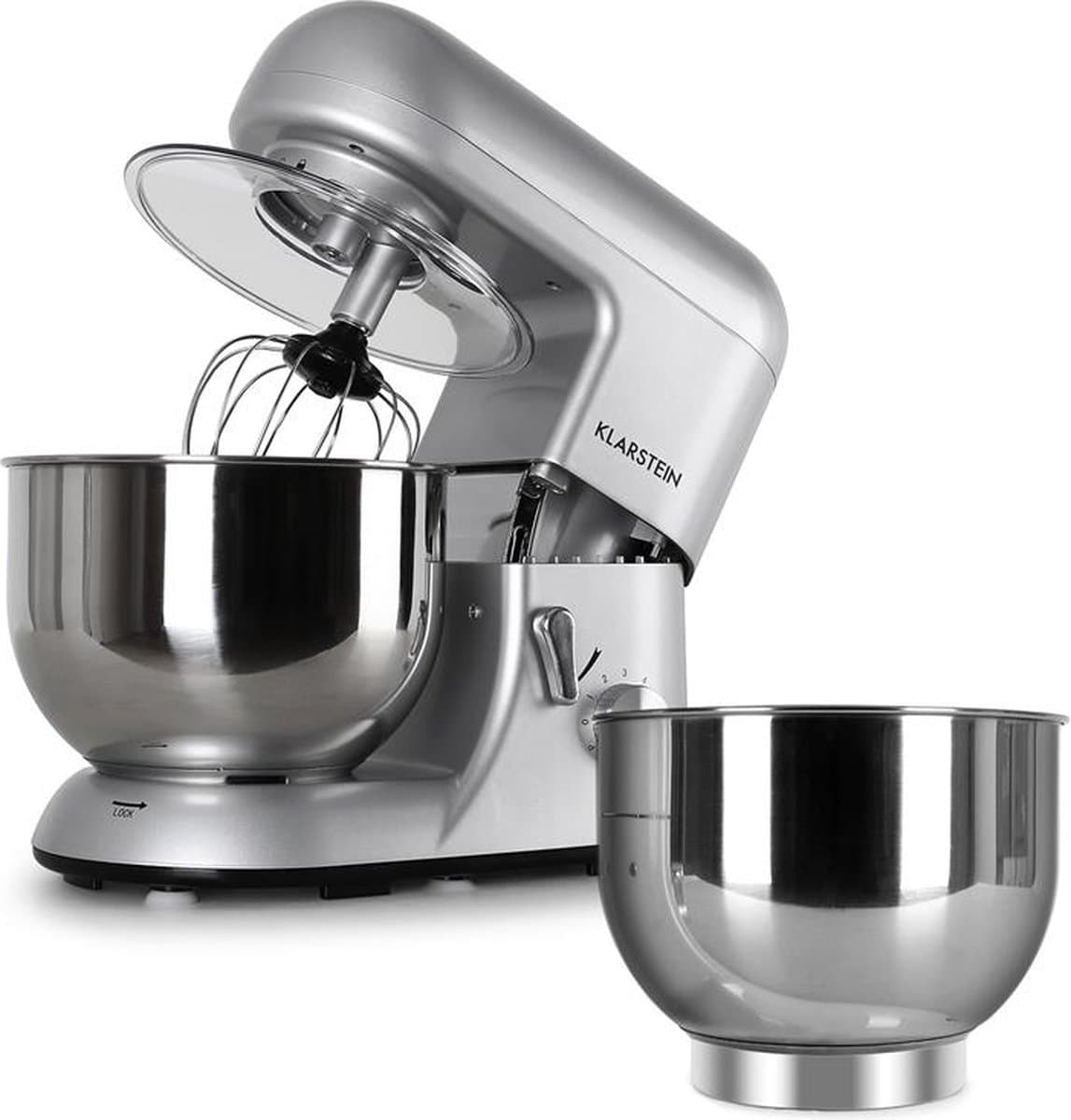 Klarstein Bella Argentea - Keukenmachine, Rührmachine, 5,2 L, Mengkom, Kneedmachine met 1300 W, 6 Snelheidsstanden, RVS Kom, Keukenmachine + Extra Kom, Zilver — afbeelding 1