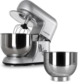 Klarstein Bella Argentea - Keukenmachine, Rührmachine, 5,2 L, Mengkom, Kneedmachine met 1300 W, 6 Snelheidsstanden, RVS Kom, Keukenmachine + Extra Kom, Zilver — thumbnail 1