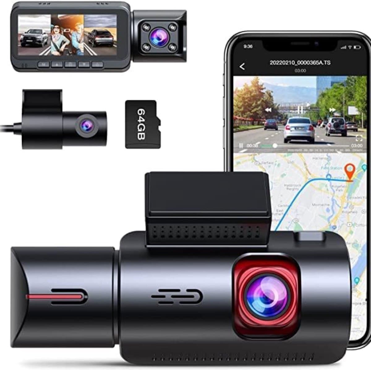 Dashcam Voor Auto - Ultieme Veiligheid en Bewaking: Triple 4K Dashcam Auto met 360-Gradencamera - 2,5K + 2,5K + 1080P Resoluties voor Voor-, Binnen- en Achteruitzicht, 24-uursopname, Parkeermodus, Nachtzicht, G-sensor en WDR-technologie — afbeelding 1