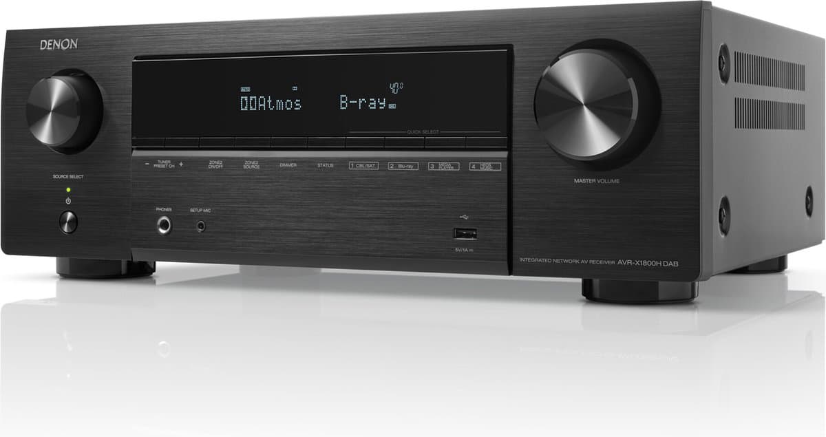 Denon AVR-X1800H AV Receiver met DAB-Radio, 7.2 kanalen, HEOS® Built-In, 3D-Audio Versterker, Bluetooth en WIFI ingebouwd en 8K HDMI-Aansluiting- Zwart — afbeelding 1
