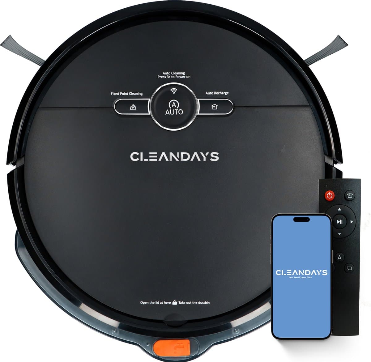 CleanDays Robotstofzuiger met dweilfunctie - Slimme navigatie - Dweilrobot - Robotstofzuiger met laadstation - Werkt met huisdieren - Inclusief Nederlandstalige app & afstandsbediening - D2-001 — afbeelding 1