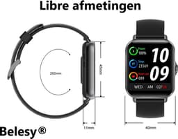 Belesy® LIBRE - Smartwatch Heren – Smartwatch Dames - Horloge – Stappenteller – Calorieën - Hartslag – Sporten - Je eigen foto als wijzerplaat - Kleurenscherm - Full Touch - Silicone – Zwart - Moederdag — thumbnail 3