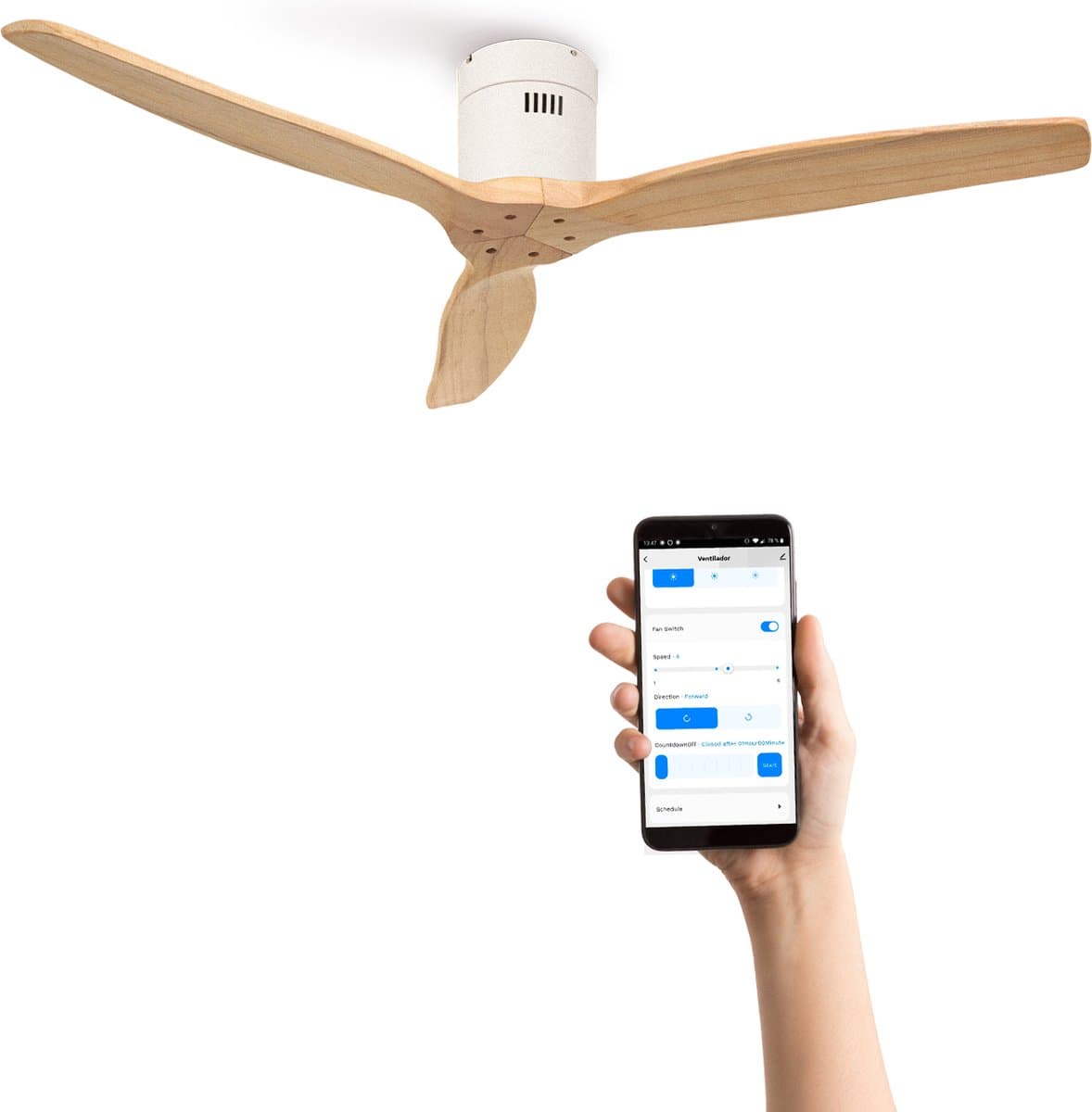 CREATE - Plafondventilator 40W silent Ø132 cm - Met Wifi - Met Afstandsbediening - 6 Snelheden - Timer - Zomer/Winter functie - Wit - WIND CALM — afbeelding 1