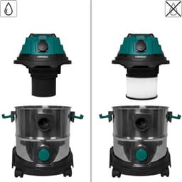 VONROC Nat- en droogzuiger / Stofzuiger - 1400W – Inschakelautomaat - Blaasfunctie – 20L RVS tank – 3m slang - 6m stroomkabel — thumbnail 3