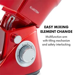 Klarstein Keukenmachine Bella Pico 2G - 1300W,7PS - 6 Vermogensstanden - 5 L - RVS Kom - Planetair Mixsysteem - Stijvol Roeren, Kneden of Kloppen - Krachtig En Compact - Aluminium Gegoten Kneedhaak - Meerdere Kleuren Beschikbaar - Rood — thumbnail 4