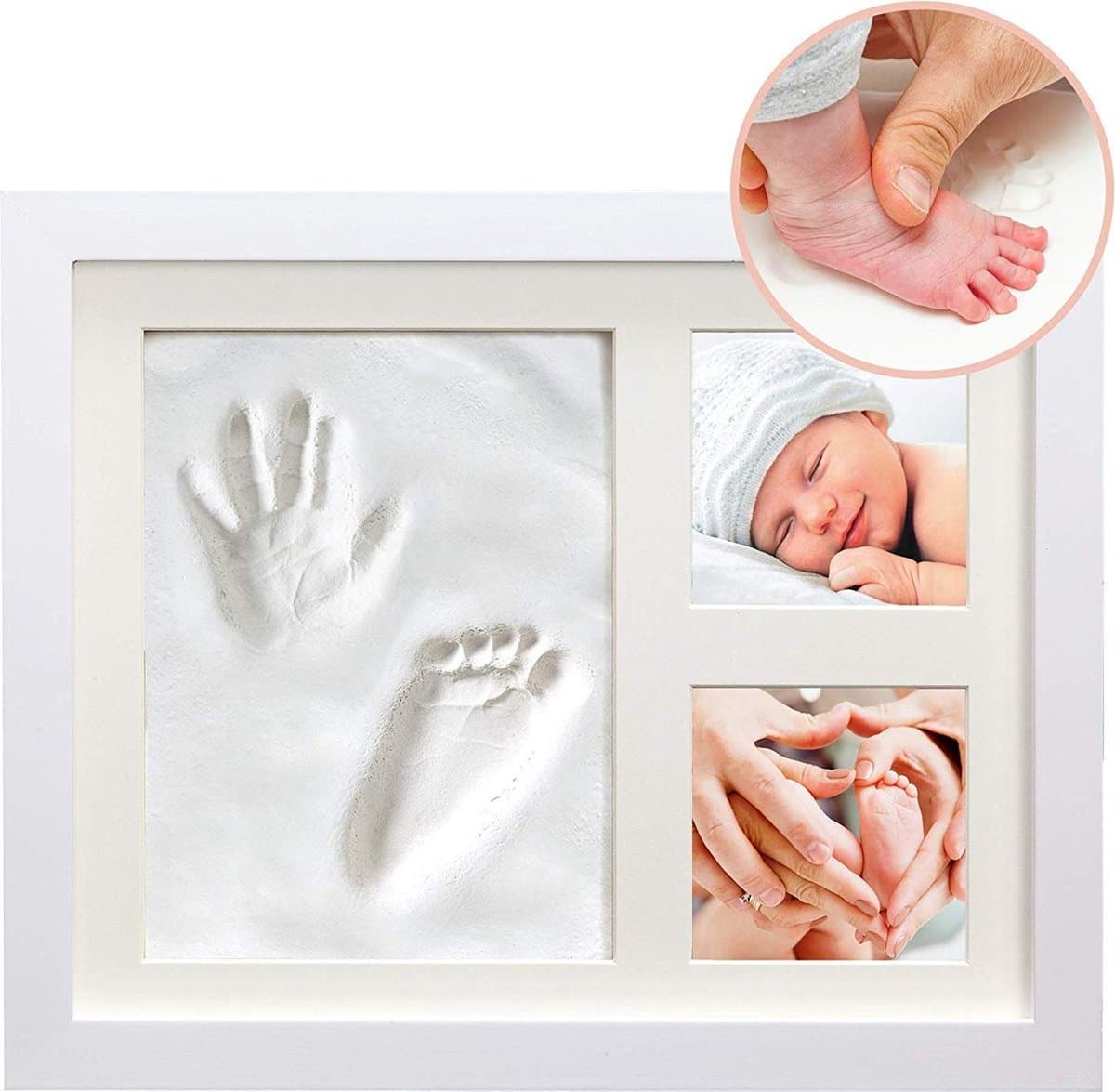 Baby fotolijstje met afdruk in klei - Fotolijst - Kraamcadeau - Kleiafdruk - Mooiste herinneringen aan pasgeborene - 23cm x 28cm — afbeelding 1