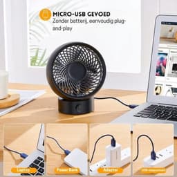 Intelectro Tafelventilator - Compacte Ventilator voor Instant Verfrissing! - Krachtige Luchtstroom - Verstelbare Windrichting - Gemakkelijk Schoonmaken - Compact Formaat - USB Ventilator - Zwart - Levering Sneller dan Aangegeven! — thumbnail 3