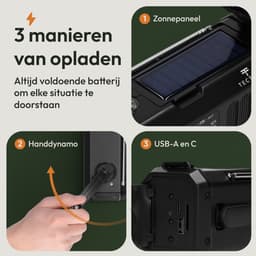 Tectier Noodradio Solar Opwindbaar - 10000 mAh - Zaklamp en Kompas — thumbnail 3