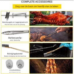 Rotisserie draaispit - BBQ 2 in 1 - RVS Rotisserie 60 kg - In Hoogte Verstelbaar - Oven - Motor - Elektrische Grill met Deksel & Accessoires — thumbnail 4