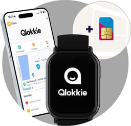 Qlokkie Kiddo Mini - GPS horloge kind - Smartwatch kinderen - GPS tracker kind met nauwkeurige locatiebepaling - GPS horloge kind met simkaart - Stel veilige zones in - SOS functie - Zwart — thumbnail 1