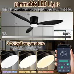Plafondventilator met lamp 132cm Ventilator met LED verlichting Ventilatoren Met afstandsbediening Zomer- en winterstand - Zwart — thumbnail 3