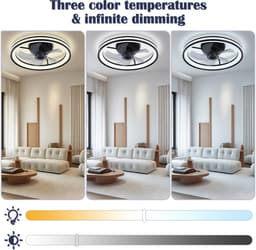 Plafondventilator met lamp 48cm Ventilator met LED verlichting Ventilatoren Met afstandsbediening Zomer- en winterstand - Zwart — thumbnail 2