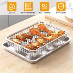 Set van 2 roestvrijstalen bakplaten en taartroosters voor oven en Air Fryer - Perfect voor knapperige gerechten — thumbnail 3
