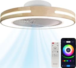 WERYOU® illuminAIR Plafondventilator - Plafonniere - Plafondventilator met Afstandsbediening - Plafondlamp - Plafond ventilator met Verlichting - Ventilator lamp - RGB Ledlamp - Hout Design — thumbnail 1