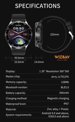 WizBay Premium Select® 2-in-1 Sport Smartwatch met Verborgen Oordopjes - 1,39 Inch - Bluetooth Bellen - Hartslag Bloeddruk Zuurstof - AI Voice - MP3 - IP67 - Zwart — thumbnail 2