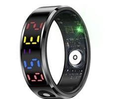 WizBay Premium Select® Smart Ring Color LED Zwart - Maat 11 - Hartslag Slaap Zuurstof - Gesture - Multi Sport Modi