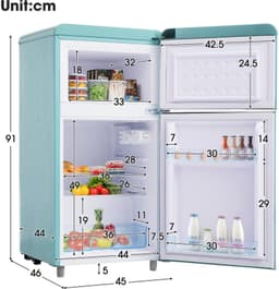 Retro koelkast - bovenste en onderste dubbele deur koelkast - 72 liter totaal volume - met 21 liter vriezervolume - 120 kWh/jaar - LED-licht - Beschikbaar in verschillende kleuren - [Energieklasse E] — thumbnail 3