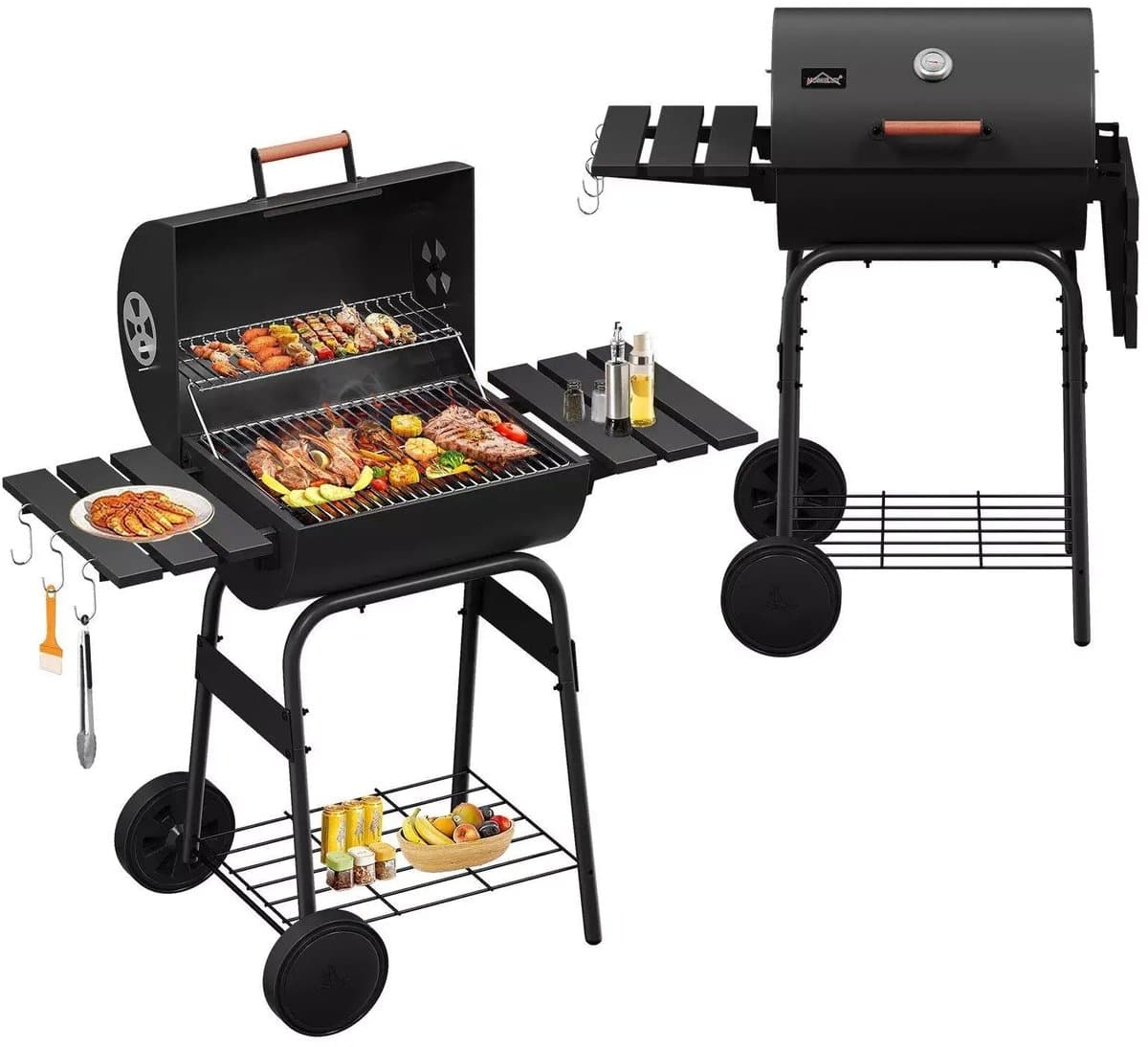 BORVAT® - Houtskool BBQ Smoker Grillwagen met Thermometer, Rookoven & Opbergvakken — afbeelding 1