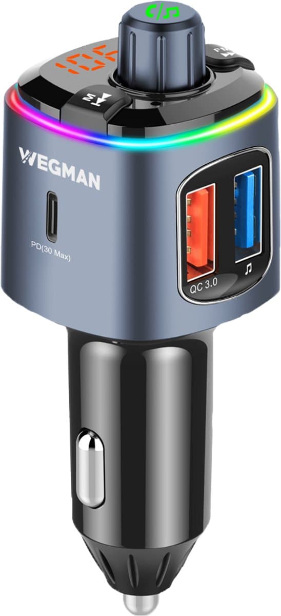 Wegman Bluetooth FM Transmitter - Carkit - Handsfree Bellen Auto - 30W Autolader USB C - Bluetooth Adapter Auto - USB Stick - USB-C Lader — afbeelding 1