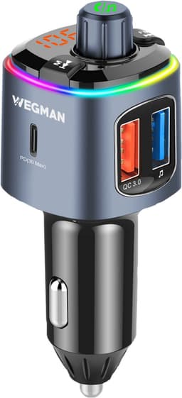 Wegman Bluetooth FM Transmitter - Carkit - Handsfree Bellen Auto - 30W Autolader USB C - Bluetooth Adapter Auto - USB Stick - USB-C Lader — thumbnail 1
