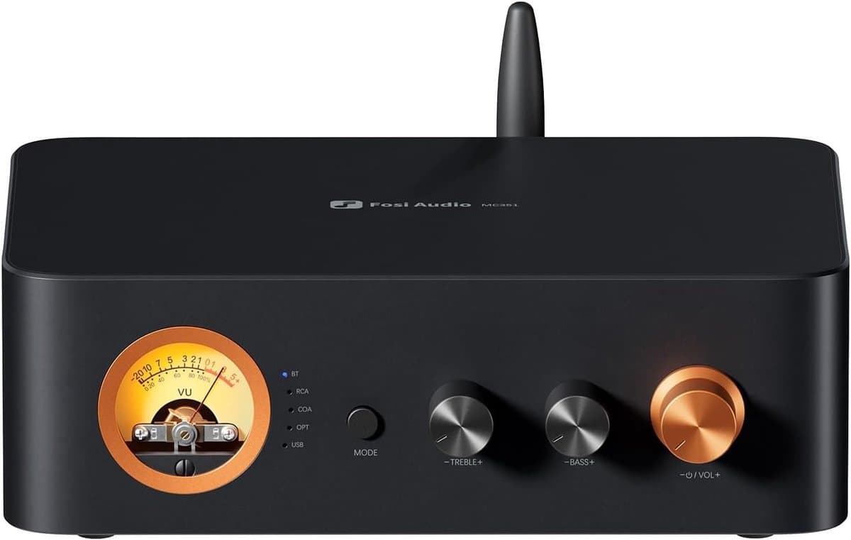Fosi Audio MC351 2.1 Kanaals Versterker met DAC - Vintage VU Meter - Ontvanger met Bluetooth en USB/OPT/COAX — afbeelding 1