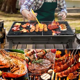 Uten Opvouwbare mini tafel bbq houtskool - barbecue houtskool - Houtskoolbarbecues - Camping barbecues- Barbeque - Grilloppervlak (L x B) 43.3 x 29.5 cm - (2 stijl | B) - Zwart — thumbnail 2