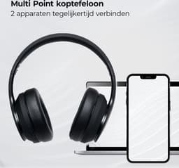 PowerLocus P6 Draadloze Over-Ear Koptelefoon Inklapbaar - Bluetooth Hoofdtelefoon - Met microfoon - Zwart — thumbnail 3