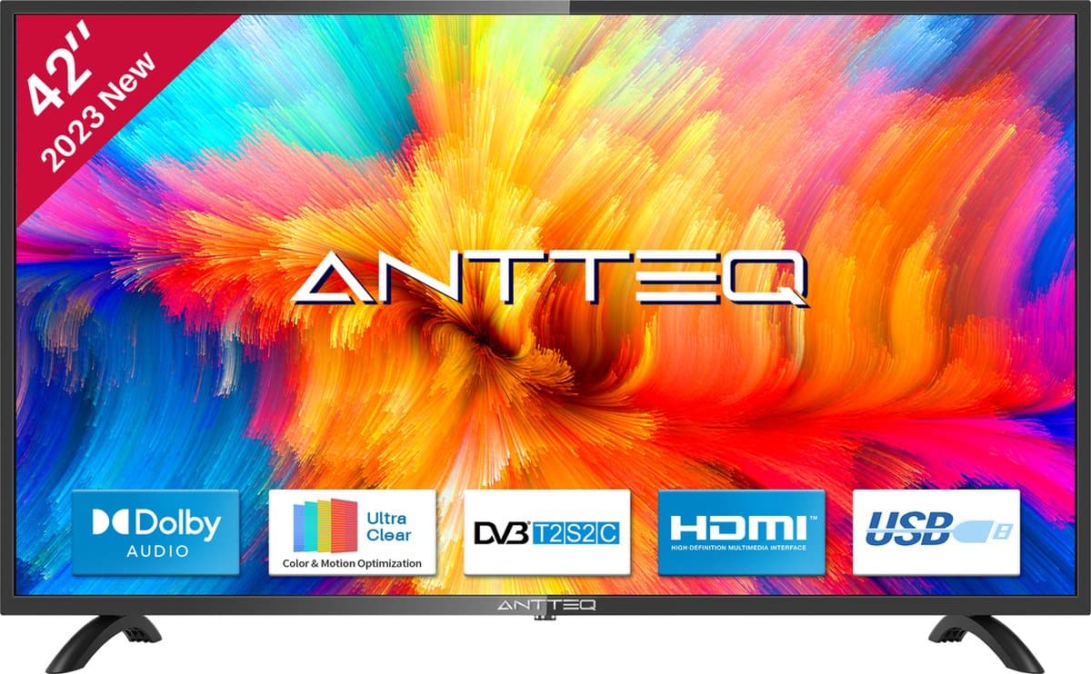 ANTTEQ AB42D1-televisie 42 inch (TV 106 cm)-Dolby Audio, LED, HDMI, mediaspeler via USB, digitale audio-uitgang, triple tuner DVB-C/T2/S2, CI+, inclusief hotelmodus — afbeelding 1