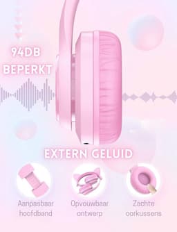 Intelectro Koptelefoon voor Kinderen - Coole LED Verlichting en Kristalhelder Geluid - 94Db Begrensd - Verschillende Lichtstanden - Ingebouwde Microfoon - Comfortabel en Draagbaar Ontwerp - Roze - Levering Sneller dan Aangegeven! — thumbnail 2