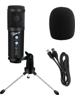 Whitemill Condensator microfoon met Tripod - USB - Gaming - Podcast - PC - Met popkap en ruisfilter - Zwart — thumbnail 1