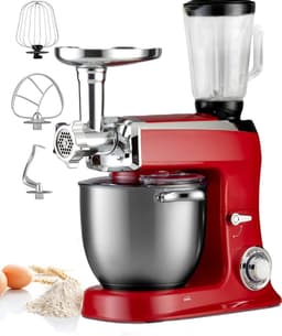 Royalty Line Keukenmachine - Keukenrobot - 2100W - Foodprocessor met 7 Snelheidsstanden + LED, incl. Garde / Kneedhaak / Mengarm en Blender, Met Spatscherm & RVS Mengkom Van 7.5 Liter - Rood — thumbnail 4