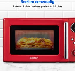 MEDION retro magnetron (20 liter, ca. 800 watt, 5 magnetronstanden, digitaal display, ontdooifunctie, compact) rood — thumbnail 4