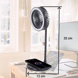 3-in-1 Tafelventilator - Qi draadloze oplader 10W - LED Verlichting - 3 snelheden en verlichting - USB Ventilator- Handventilator -Bureau Ventilator - Mini Ventilator - Tafel ventilator - Zwart — thumbnail 3